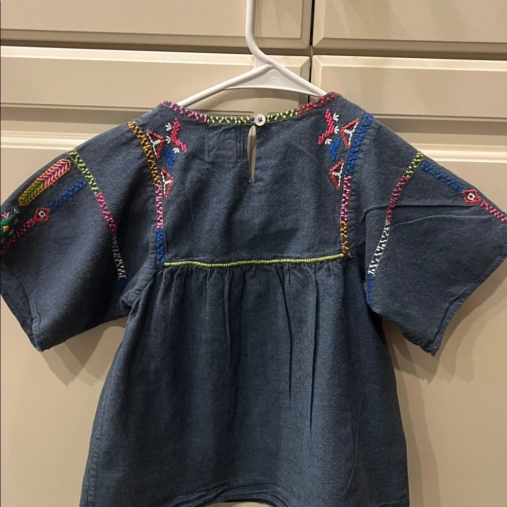Peek Dark Blue Kids Blouse with Colorful Embroidery Boho
